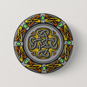 Celtic circle - steel and leather 6 cm round badge