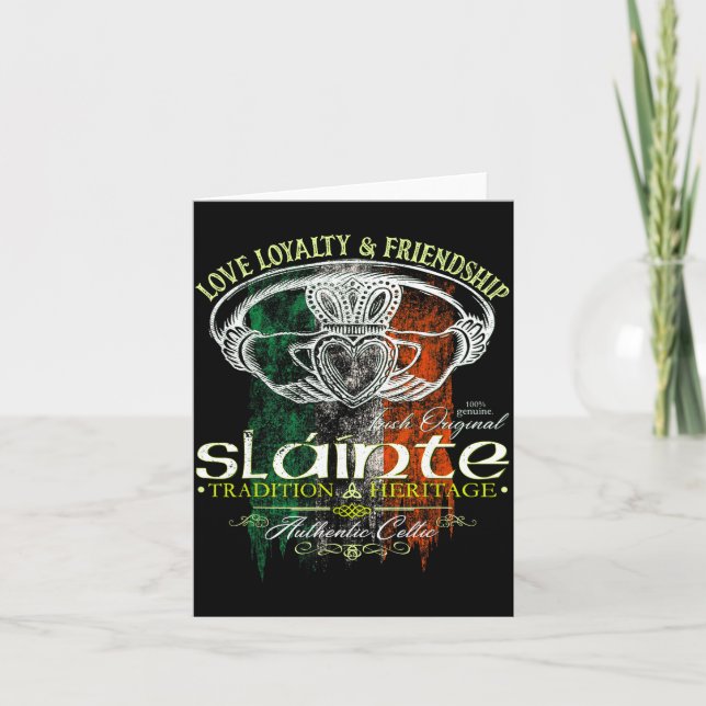 Celtic Claddagh Slainte Nge Irish Flag St. Patrick Card (Front)