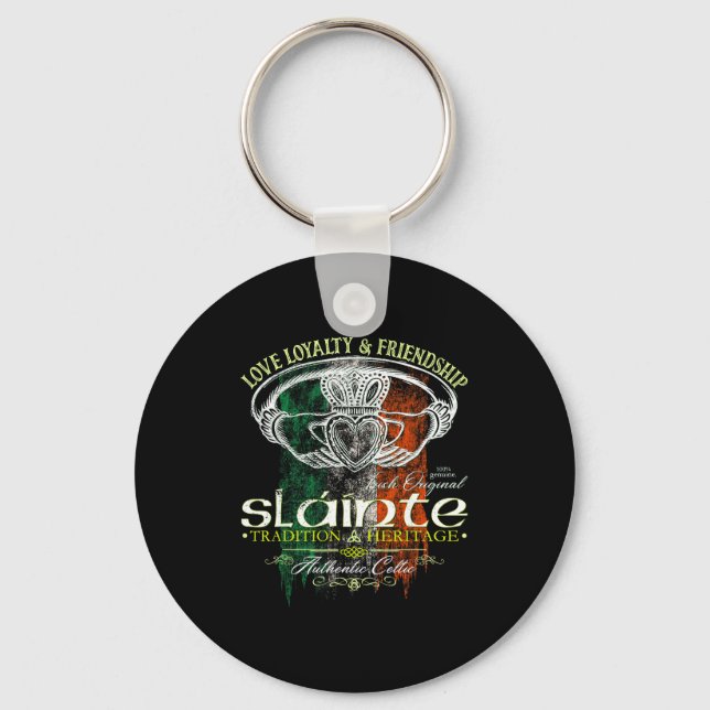 Celtic Claddagh Slainte Nge Irish Flag St. Patrick Key Ring (Front)