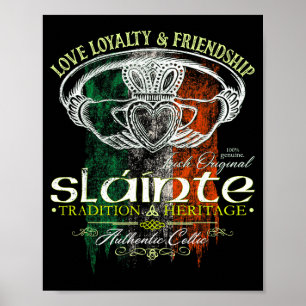 Celtic Claddagh Slainte Nge Irish Flag St. Patrick Poster