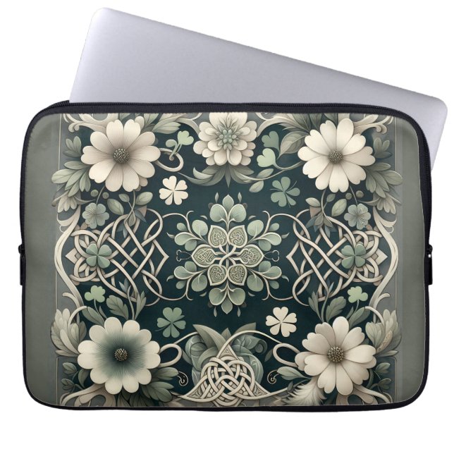 Celtic Clover Floral Charm Laptop Sleeve (Front)