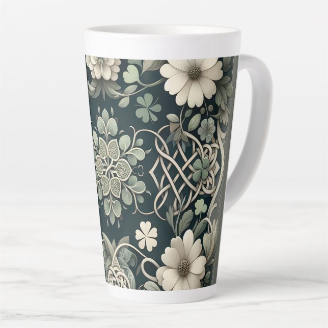 Celtic Clover Floral Charm Latte Mug (Right Angle)