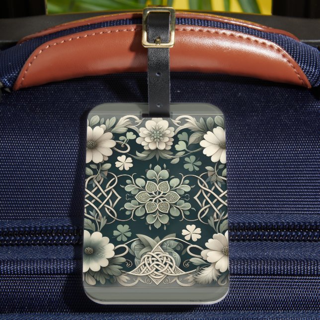 Celtic Clover Floral Charm Luggage Tag (Front Insitu 2)