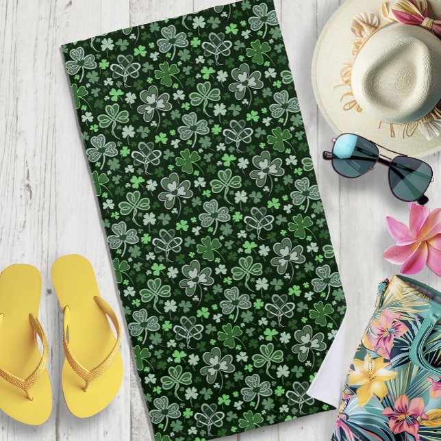 Celtic Clover Pattern Green Irish Hearts Beach Towel (Creator Uploaded)