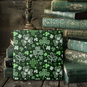 Celtic Clover Pattern Green Irish Hearts Ceramic Tile