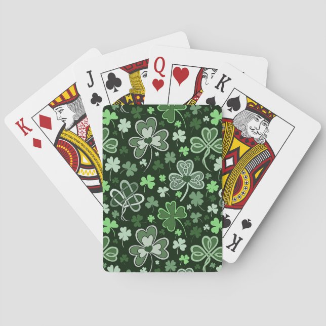Celtic Clover Pattern Green Irish Hearts Playing Cards (Back)