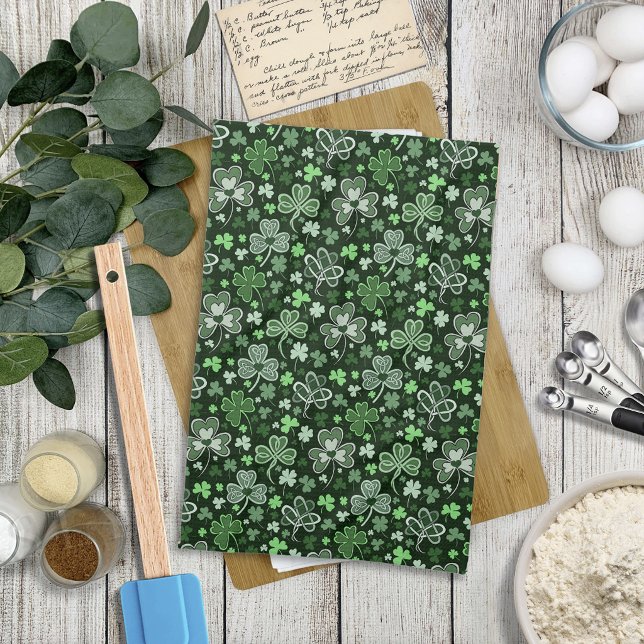 Celtic Clover Pattern Green Irish Hearts Tea Towel (Creator Uploaded)