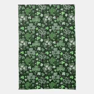 Celtic Clover Pattern Green Irish Hearts Tea Towel