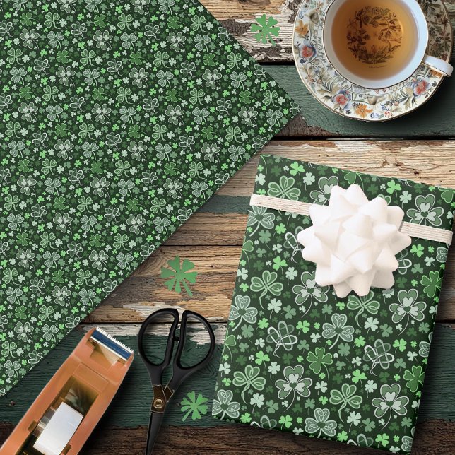 Celtic Clover Pattern Green Irish Hearts Wrapping Paper (Creator Uploaded)