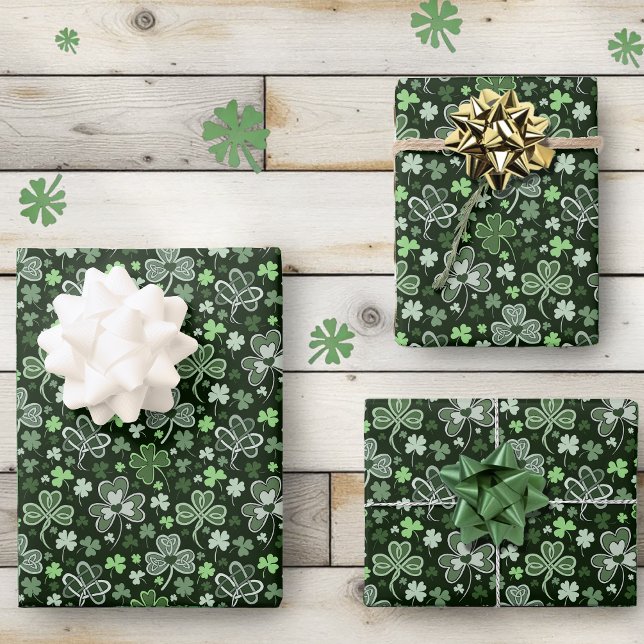 Celtic Clover Pattern Green Irish Hearts Wrapping Paper Sheet (Creator Uploaded)