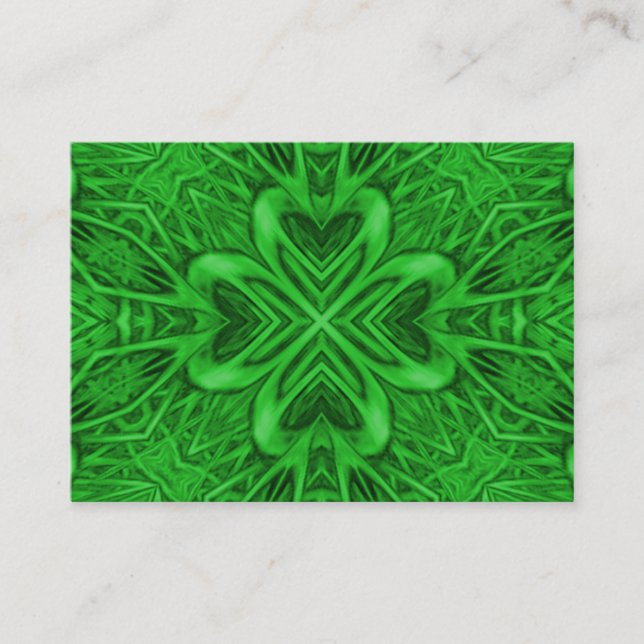 Celtic Clover Vintage Green Fractal Kaleidoscope Business Card (Front)