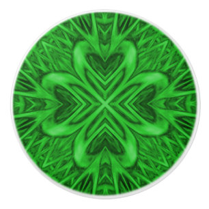 Celtic Clover Vintage Green Fractal Kaleidoscope Ceramic Knob