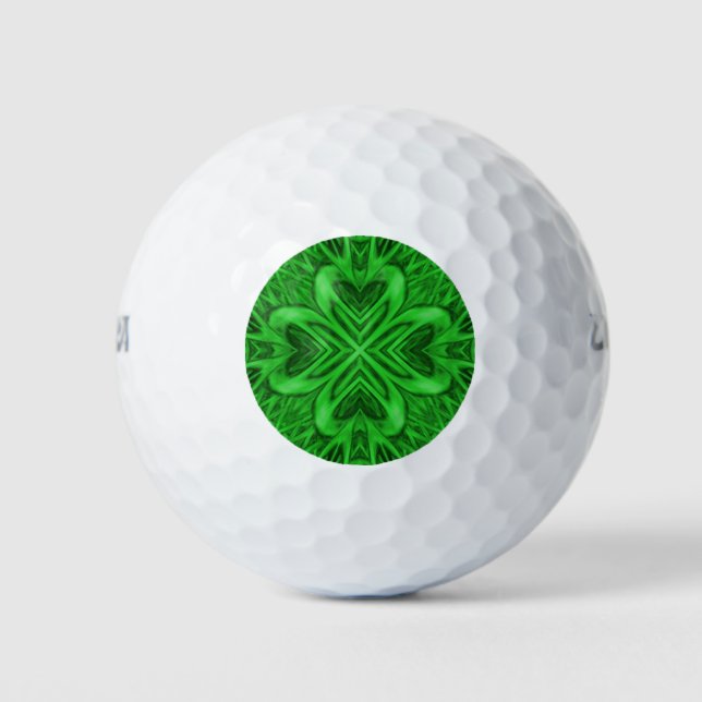 Celtic Clover Vintage Green Fractal Kaleidoscope Golf Balls (Front)