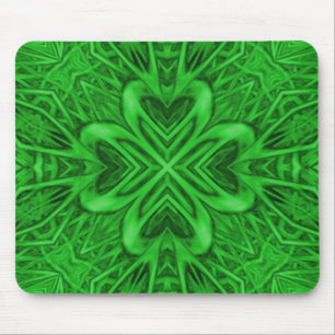 Celtic Clover Vintage Green Fractal Kaleidoscope Mouse Pad
