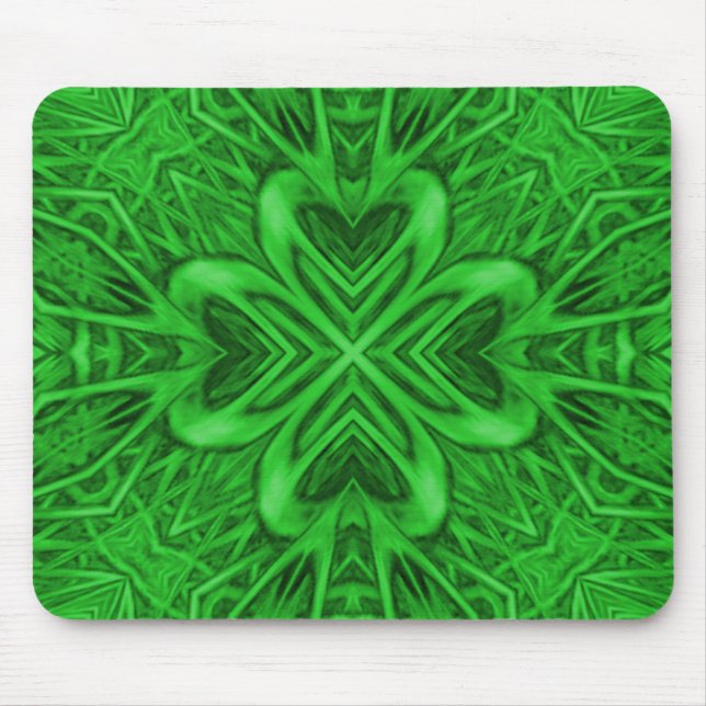 Celtic Clover Vintage Green Fractal Kaleidoscope Mouse Pad (Front)