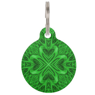 Celtic Clover Vintage Green Fractal Kaleidoscope Pet Tag