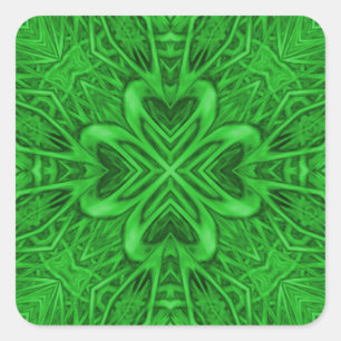 Celtic Clover Vintage Green Fractal Kaleidoscope Square Sticker