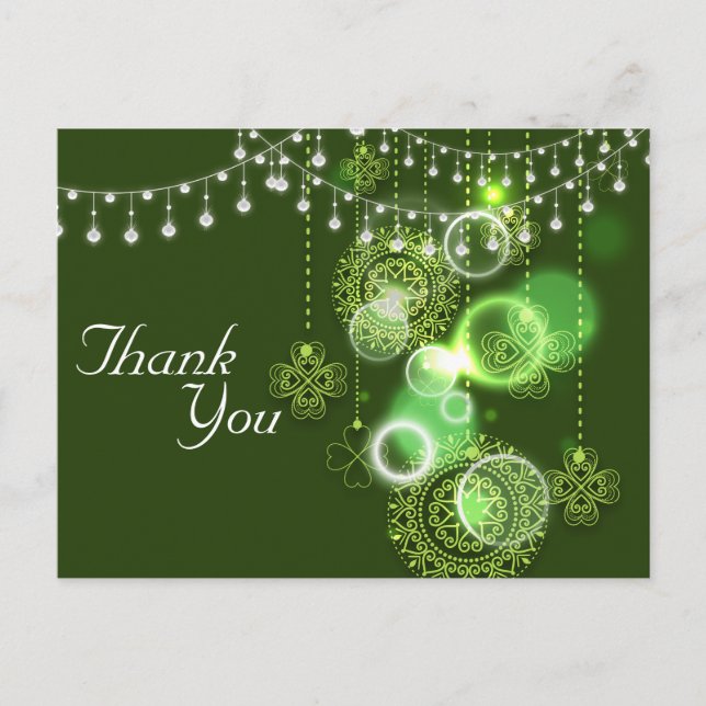 Celtic Clovers Green and White Irish Thank You Postcard (Front)