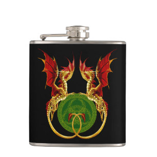 Celtic Crescent Moon And Dragons Hip Flask
