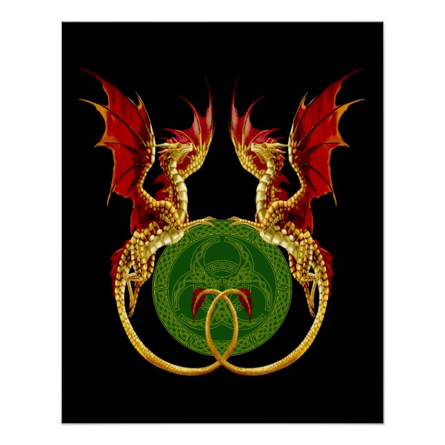 Celtic Crescent Moon And Dragons Poster (Front)