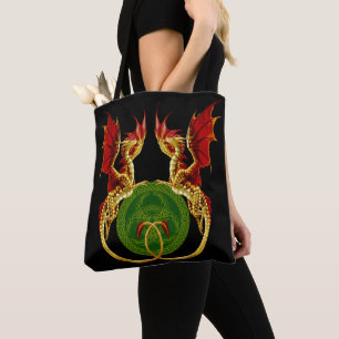Celtic Crescent Moon And Dragons Tote Bag
