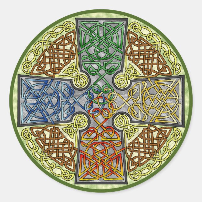 Celtic Cross 4-Colour Classic Round Sticker (Front)