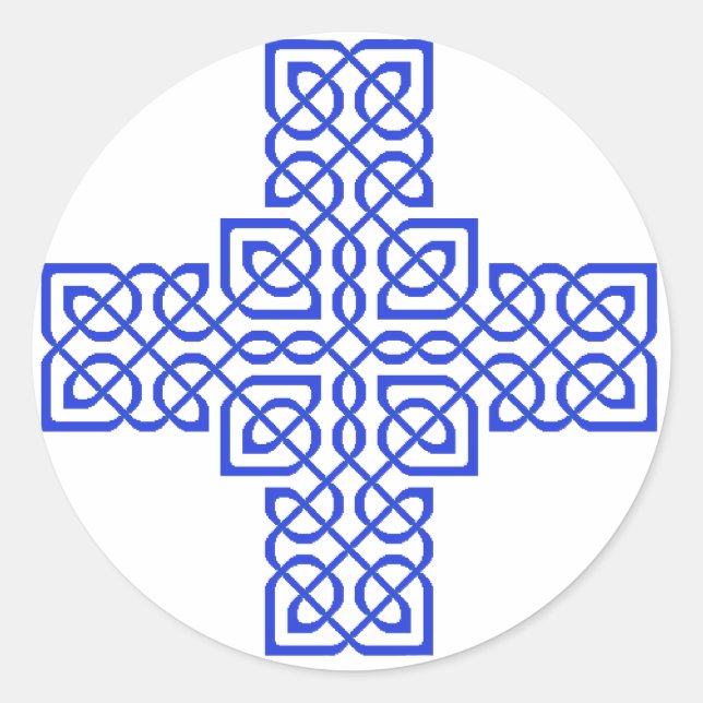 Celtic Cross 6 Blue Classic Round Sticker (Front)