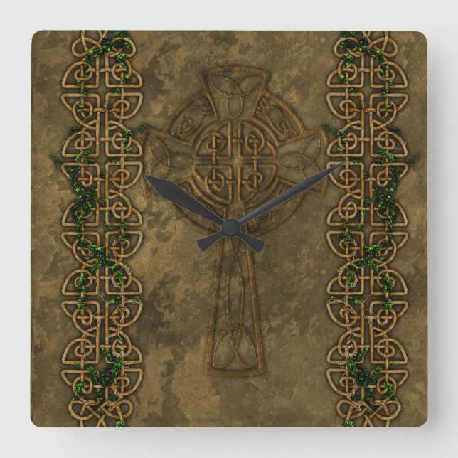 Celtic Cross and Cross Knots Square Wall Clock (Front)
