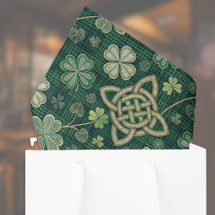 Celtic Cross and Irish Clover Green Vintage Plaid  Tissue Paper