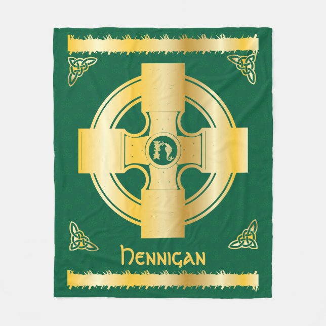 Celtic Cross and Knot Letter H Monogram and Name Fleece Blanket (Front)