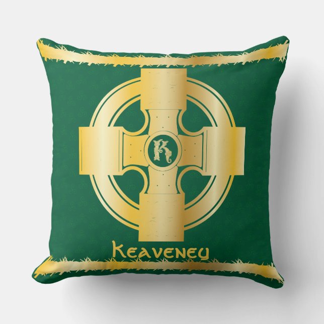 Celtic Cross and Knot Letter K Monogram and Name Cushion (Front)