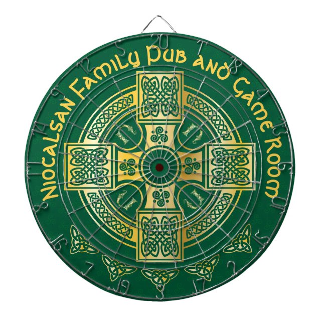 Celtic Cross and Knot Letter N Monogram and Name Dartboard (Front)