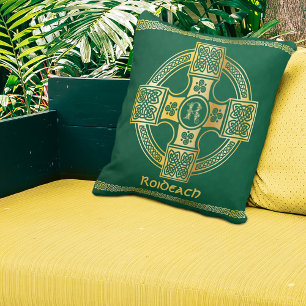 Celtic Cross and Knot Letter R Monogram and Name Cushion