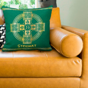 Celtic Cross and Knot Letter S Monogram and Name Cushion