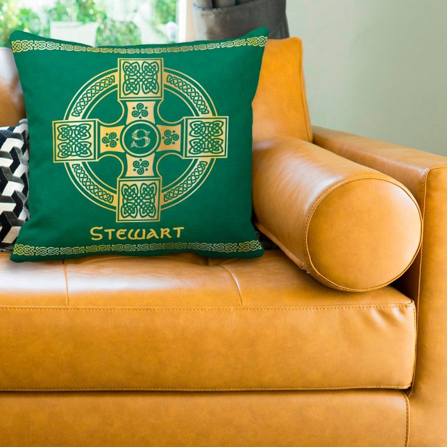 Celtic Cross and Knot Letter S Monogram and Name Cushion (Creator Uploaded)