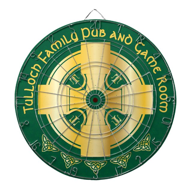 Celtic Cross and Knot Letter T Monogram and Name Dartboard (Front)