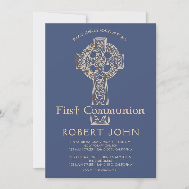 Celtic Cross and Quatrefoil Communion Invitation (Front)