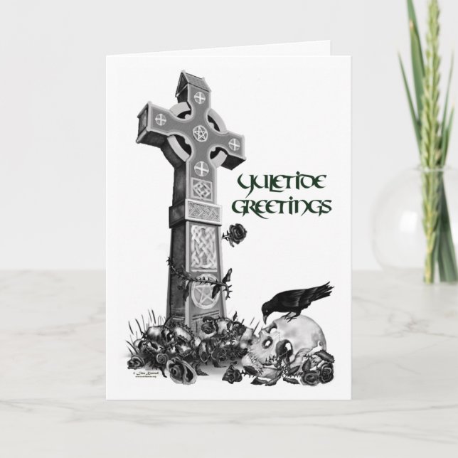 Celtic Cross and Raven Yuletide Card (Front)