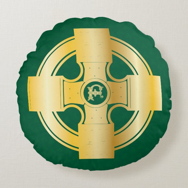 Celtic Cross Celtic Knot Letter F Monogram Round Cushion (Front)