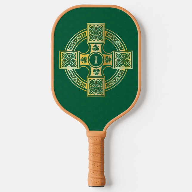 Celtic Cross Celtic Knot Letter I Monogram Pickleball Paddle (Front)