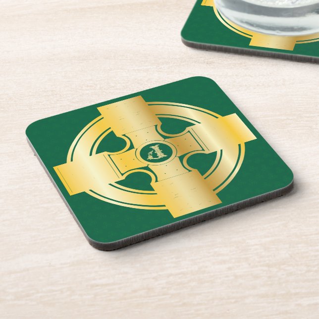 Celtic Cross Celtic Knot Letter J Monogram Coaster (Left Side)