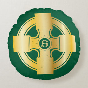 Celtic Cross Celtic Knot Letter S Monogram Round Cushion