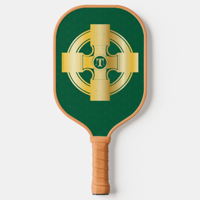 Celtic Cross Celtic Knot Letter T Monogram Pickleball Paddle (Front)