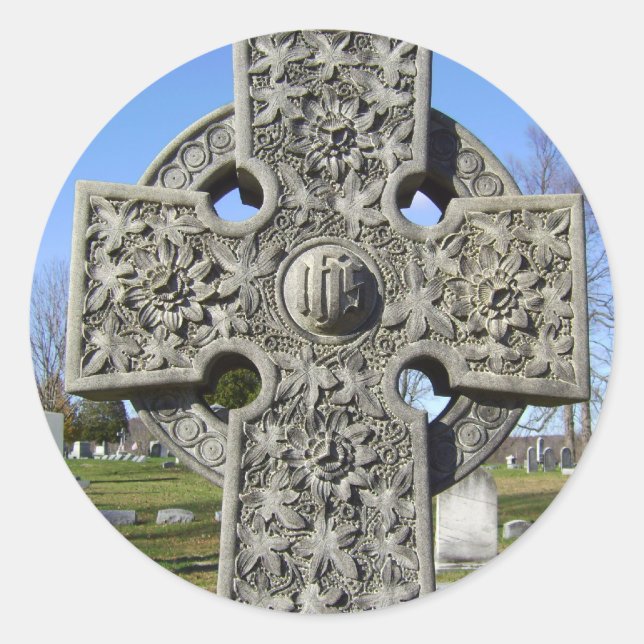 celtic cross  classic round sticker (Front)