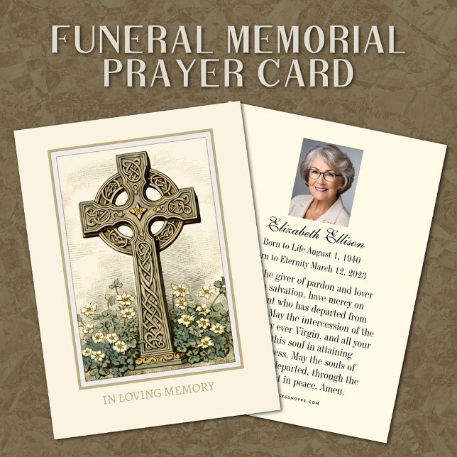 Celtic Cross Floral Funeral Memorial Prayer Enclosure Card (Creator Uploaded)