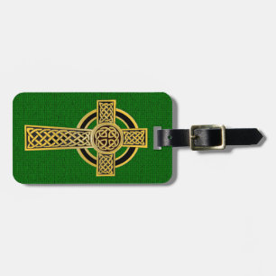 Celtic Cross, gold and green Luggage Tag