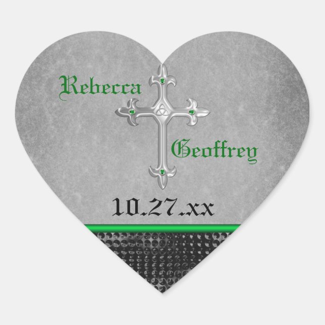 Celtic Cross Green, Black, Grey Wedding Sticker (Front)