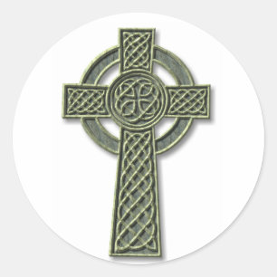 Celtic Cross - Green Stone Classic Round Sticker