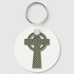 Celtic Cross - Green Stone Key Ring