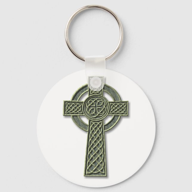 Celtic Cross - Green Stone Key Ring (Front)